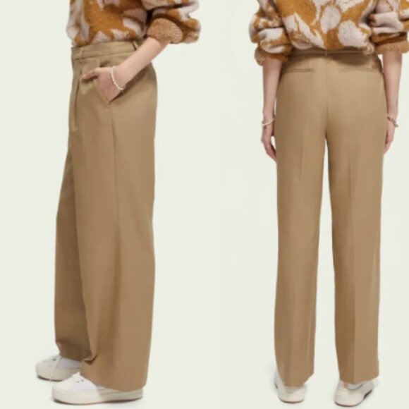 SCOTCH&SODA Amsterdam In Bloom Tan Pleated Wide Leg Trousers Pants 20784 - Picture 1 of 14